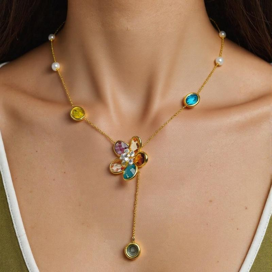 Swyii Elegant Floral Adjustable Pendant Multi Station Necklace for Women for Party, Flower Pendant, Trendy All-Match Luxury Jewelry for Gift, Mother’S Day