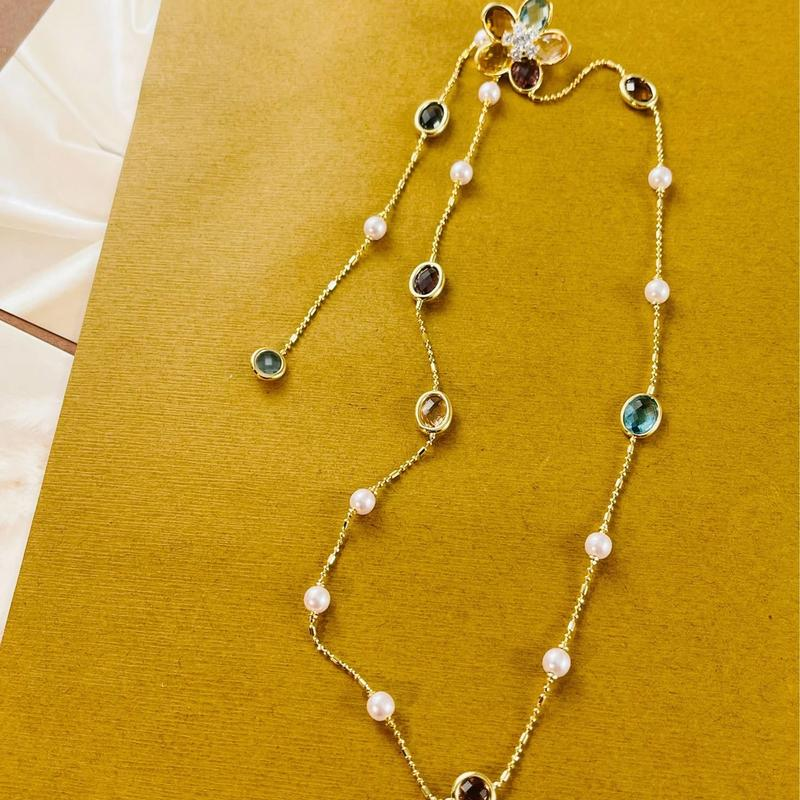 Swyii Elegant Floral Adjustable Pendant Multi Station Necklace for Women for Party, Flower Pendant, Trendy All-Match Luxury Jewelry for Gift, Mother’S Day